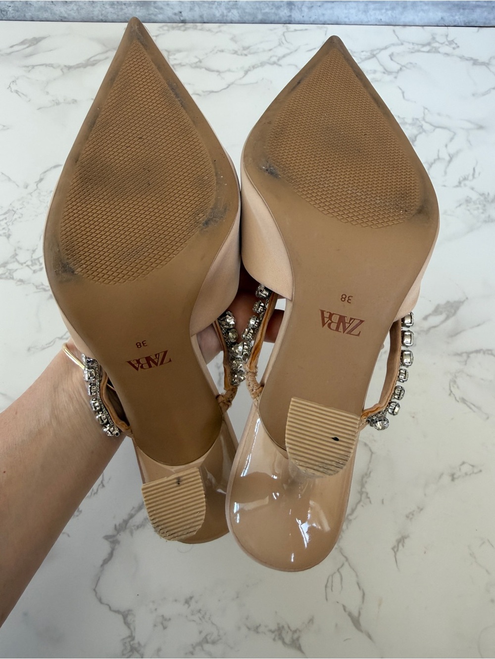Zara Nude Embellished Pointed Toe Mules - Picture 5 of 5